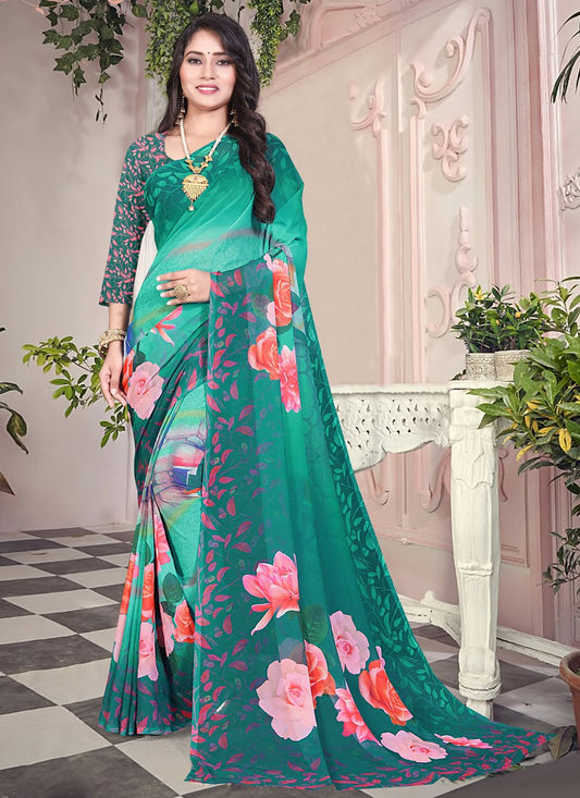 Trendy Saree Weight Less Turquoise Digital Print Saree