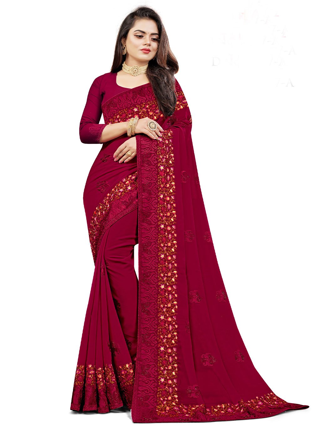 Trendy Saree Weight Less Wine Embroidered Saree