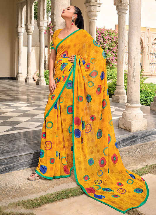 Contemporary Weight Less Yellow Lace Saree