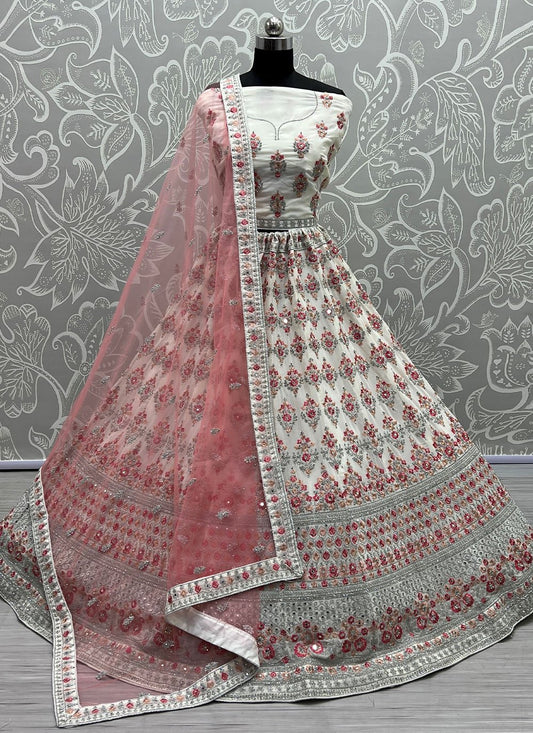 A Line Lehenga Georgette White Diamond Lehenga Choli