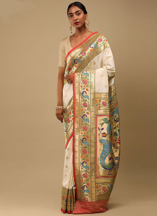 Contemporary Art Banarasi Silk White Woven Saree