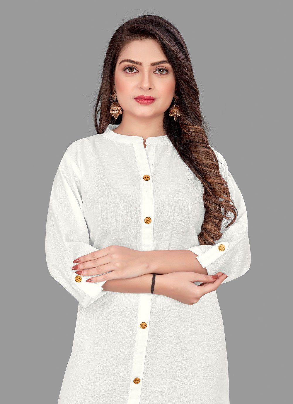 Party Wear Kurti Cotton White Plain Kurtis