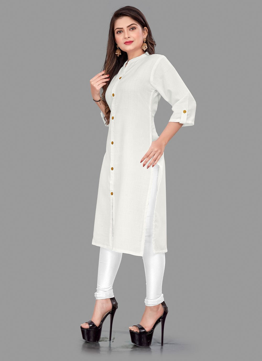 Party Wear Kurti Cotton White Plain Kurtis