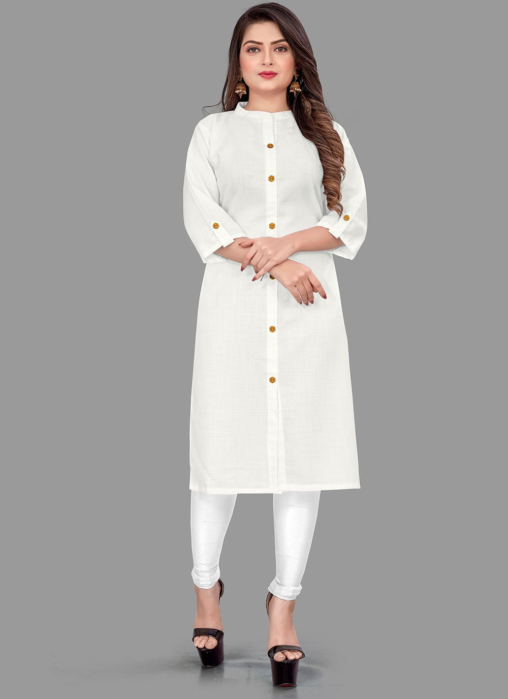 Party Wear Kurti Cotton White Plain Kurtis