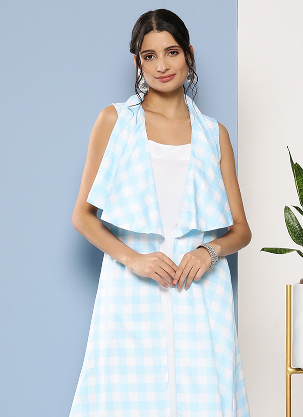 Party Wear Kurti Crepe Silk White Checks Kurtis