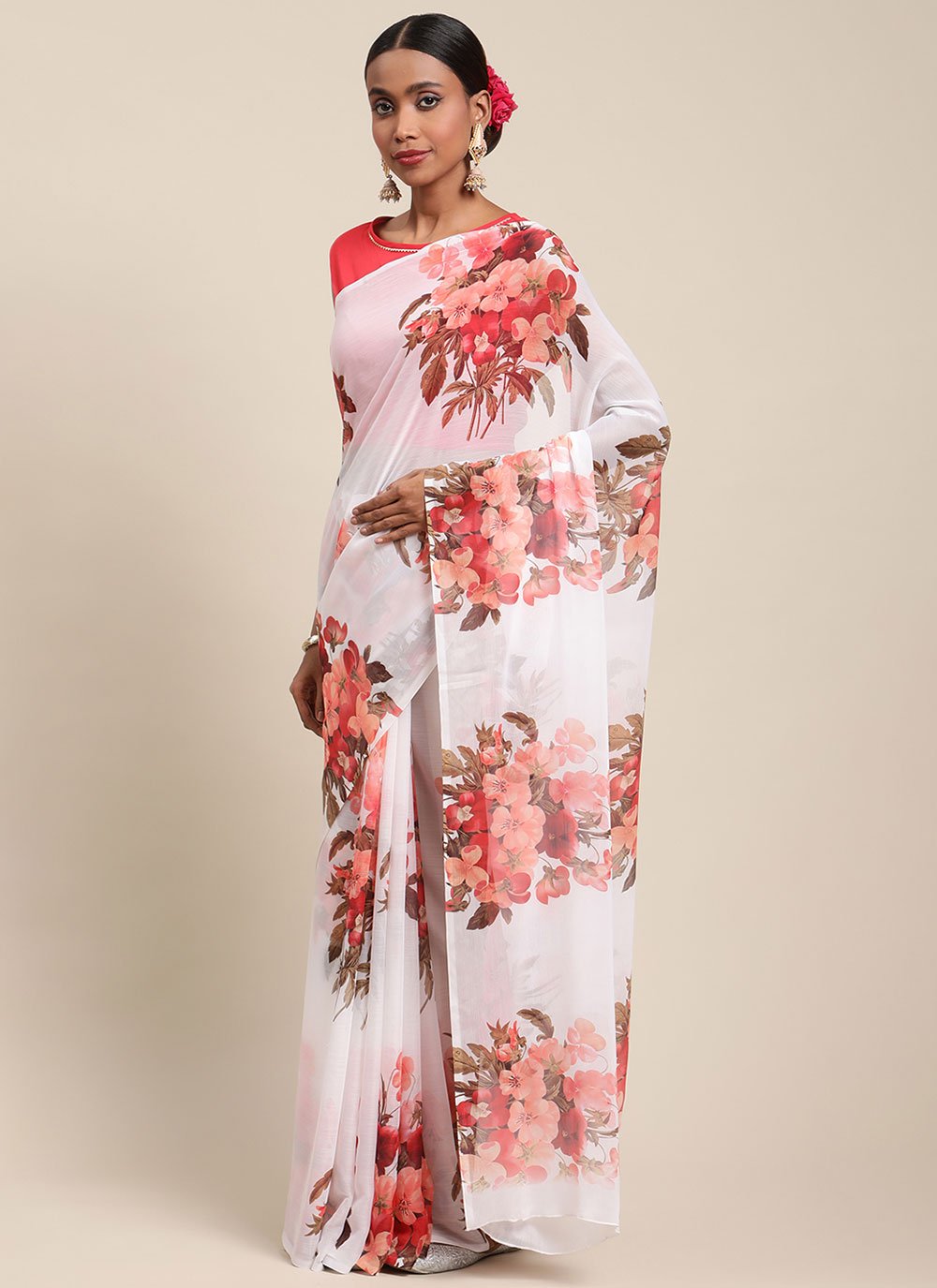 Contemporary Chiffon White Digital Print Saree