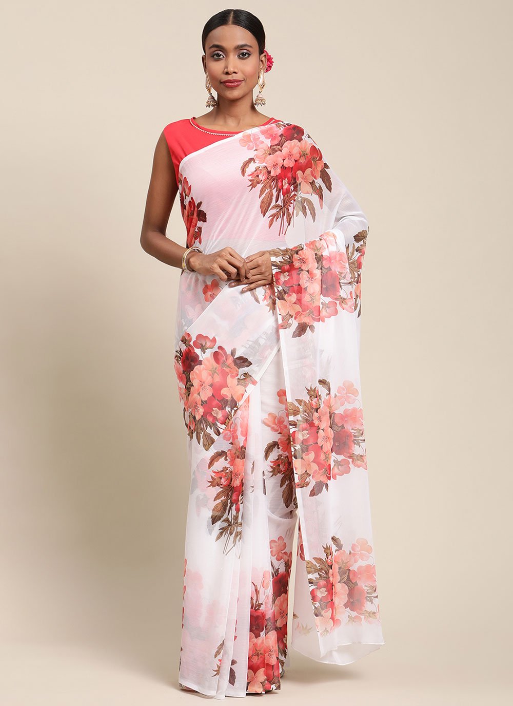 Contemporary Chiffon White Digital Print Saree