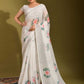Classic Linen White Print Saree