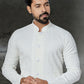 Kurta Pyjama Cotton White Embroidered Mens