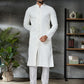 Kurta Pyjama Cotton White Embroidered Mens