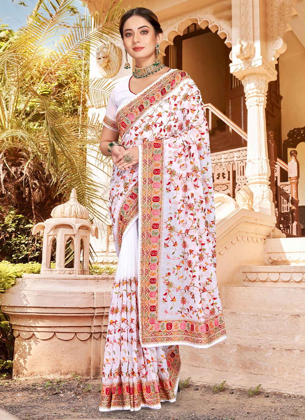 Trendy Saree Georgette White Embroidered Saree