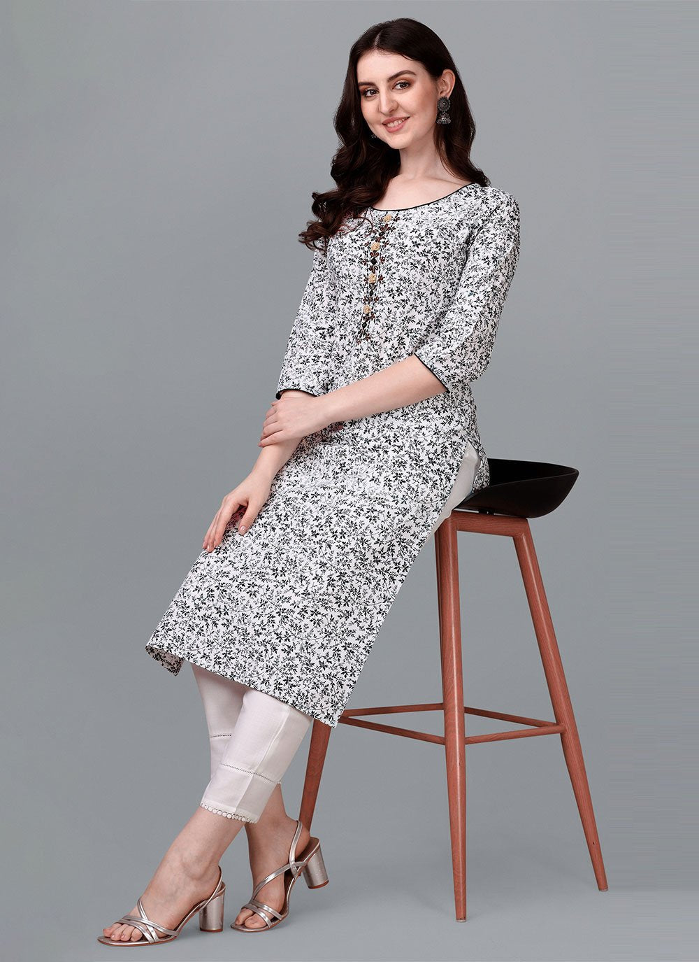 Casual Kurti Cotton White Weaving Kurtis