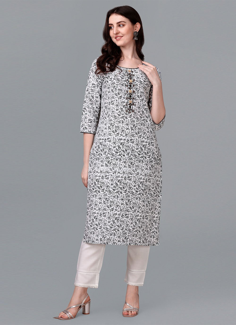 Casual Kurti Cotton White Weaving Kurtis