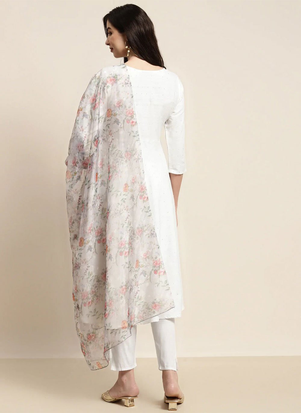 Salwar Suit Cotton White Floral Patch Salwar Kameez