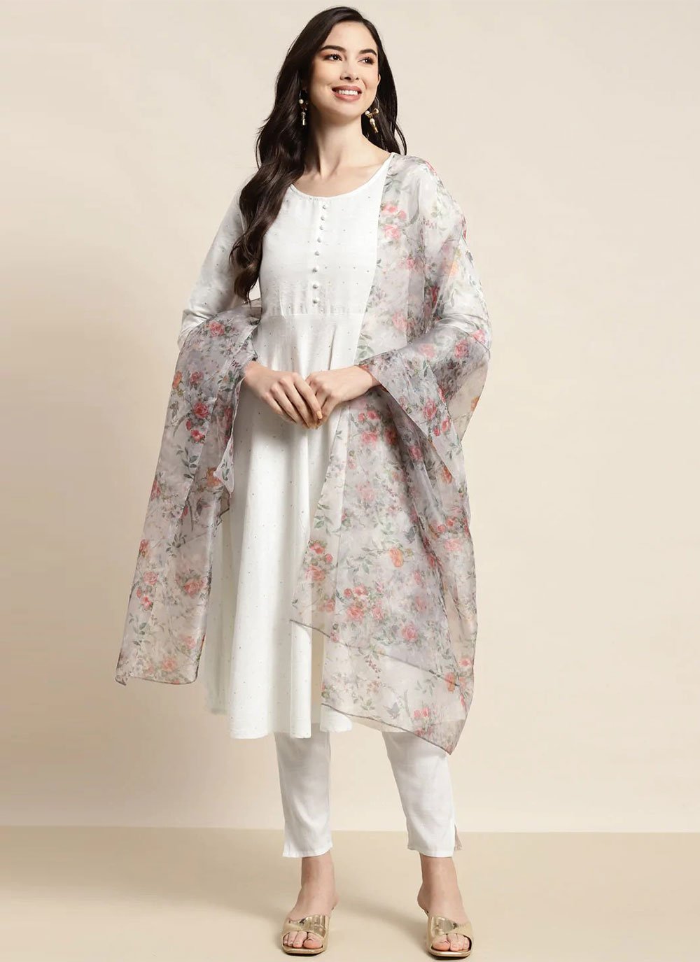 Salwar Suit Cotton White Floral Patch Salwar Kameez