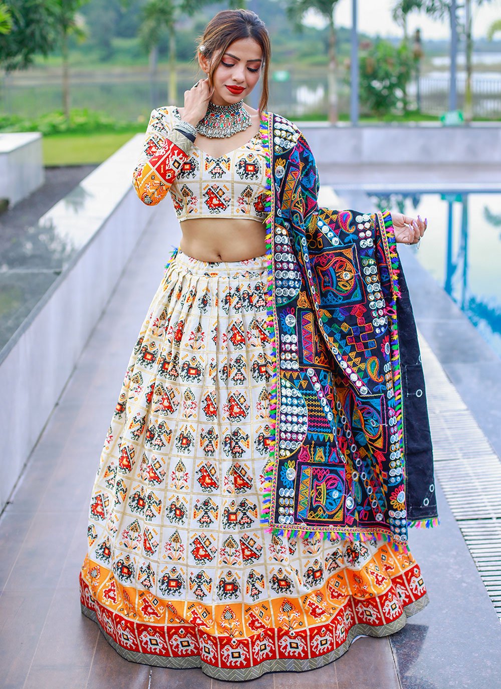 Lehenga Choli Cotton White Foil Print Lehenga Choli