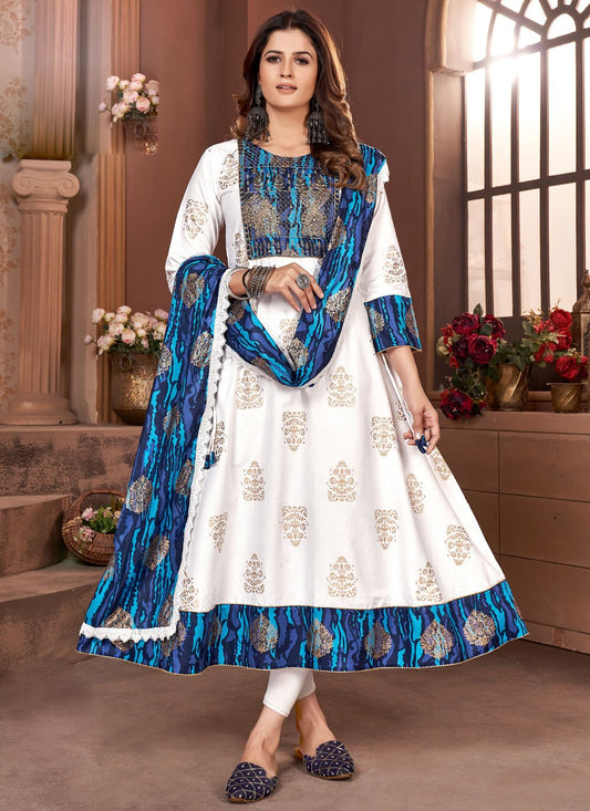Designer Gown Rayon White Embroidered Gown