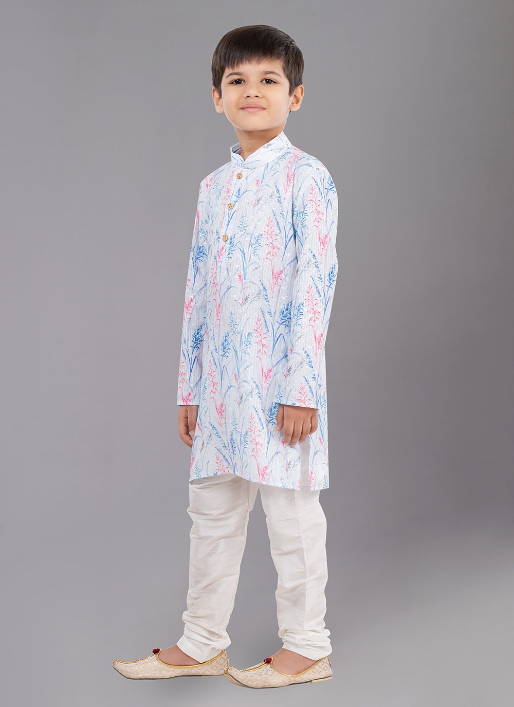 Kurta Pyjama Polyester White Digital Print Kids