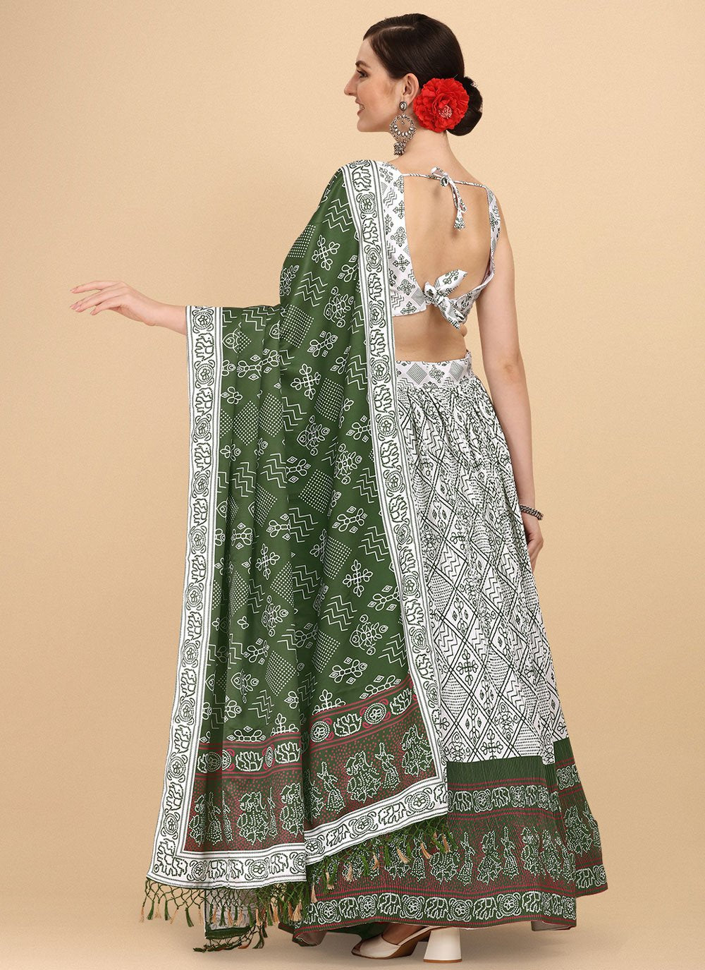 Lehenga Choli Satin White Digital Print Lehenga Choli