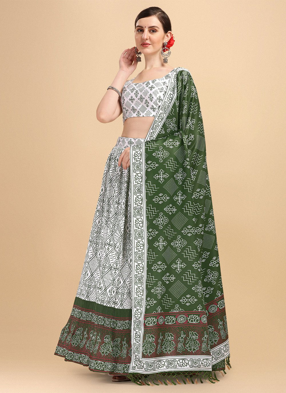 Lehenga Choli Satin White Digital Print Lehenga Choli