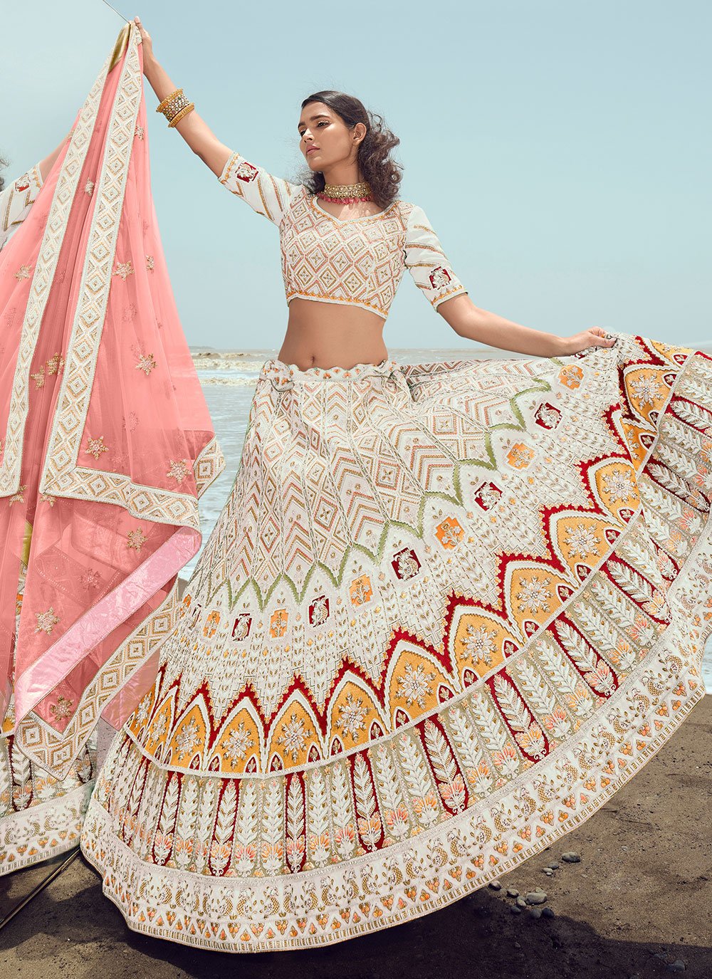 Lehenga Choli Georgette White Dori Work Lehenga Choli