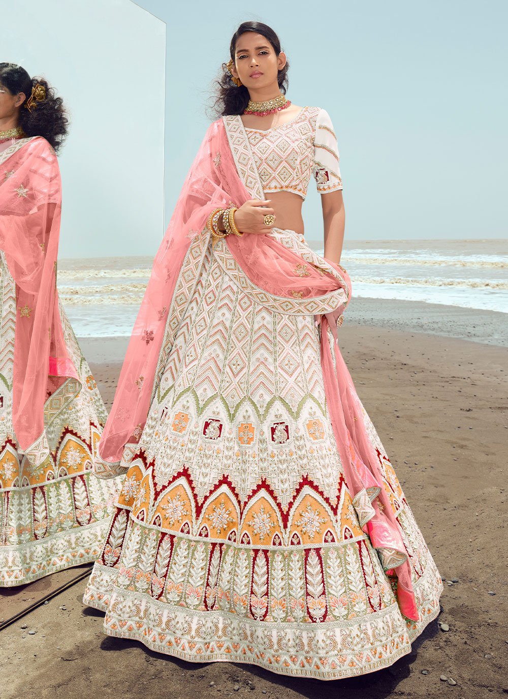 Lehenga Choli Georgette White Dori Work Lehenga Choli