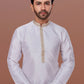 Kurta Pyjama Dupion Silk White Embroidered Mens