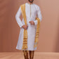 Kurta Pyjama Dupion Silk White Embroidered Mens