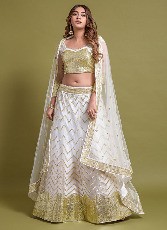 Lehenga Choli Net White Embroidered Lehenga Choli