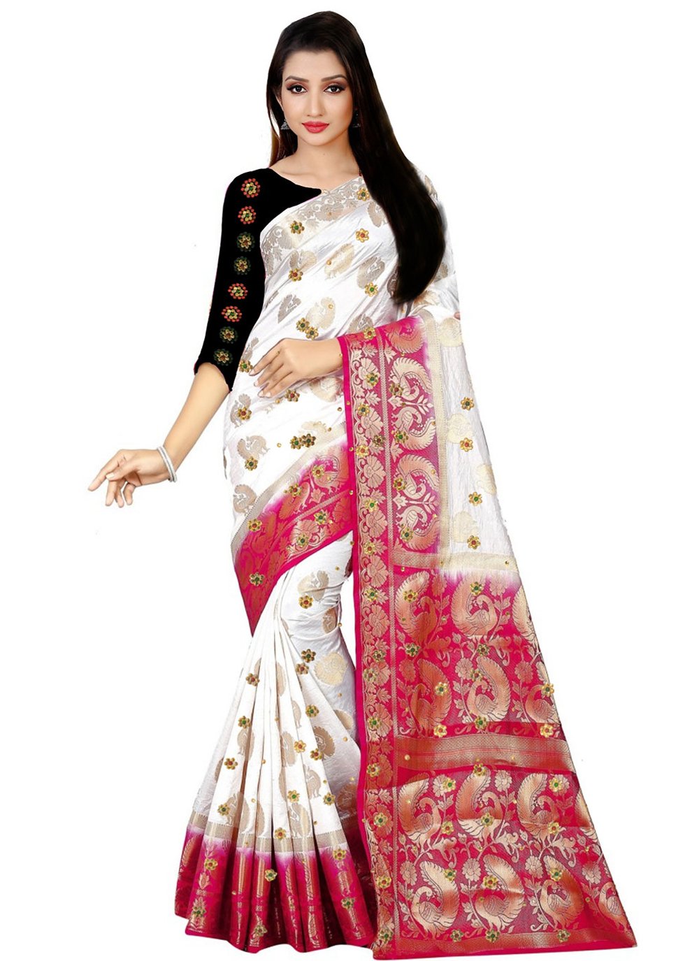 Contemporary Kanjivaram Silk White Embroidered Saree