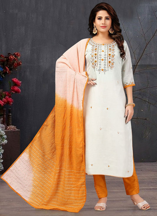 Salwar Suit Silk White Embroidered Salwar Kameez