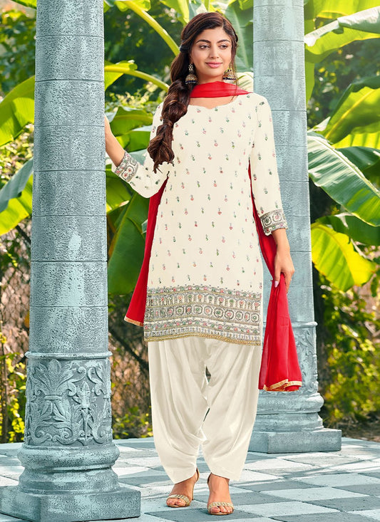 Salwar Suit Georgette White Embroidered Salwar Kameez