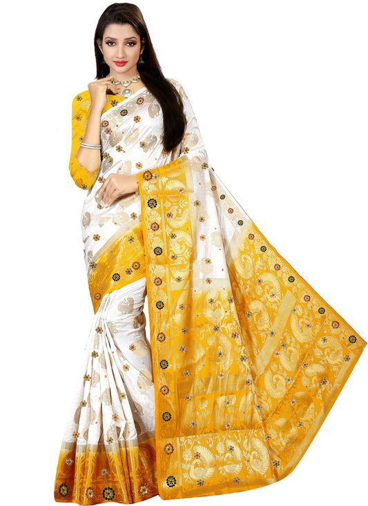 Trendy Saree Kanjivaram Silk White Embroidered Saree