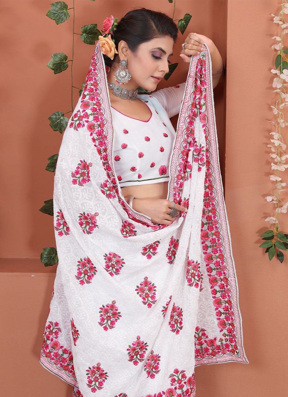 Contemporary Georgette White Embroidered Saree