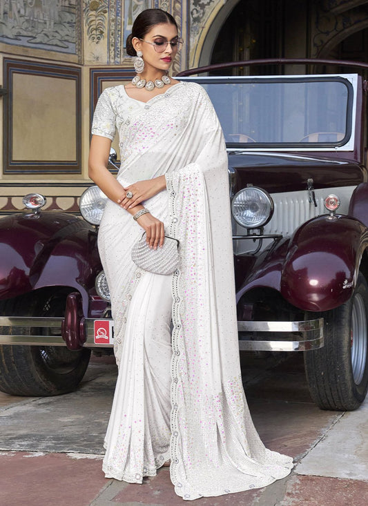 Classic Imported White Embroidered Saree