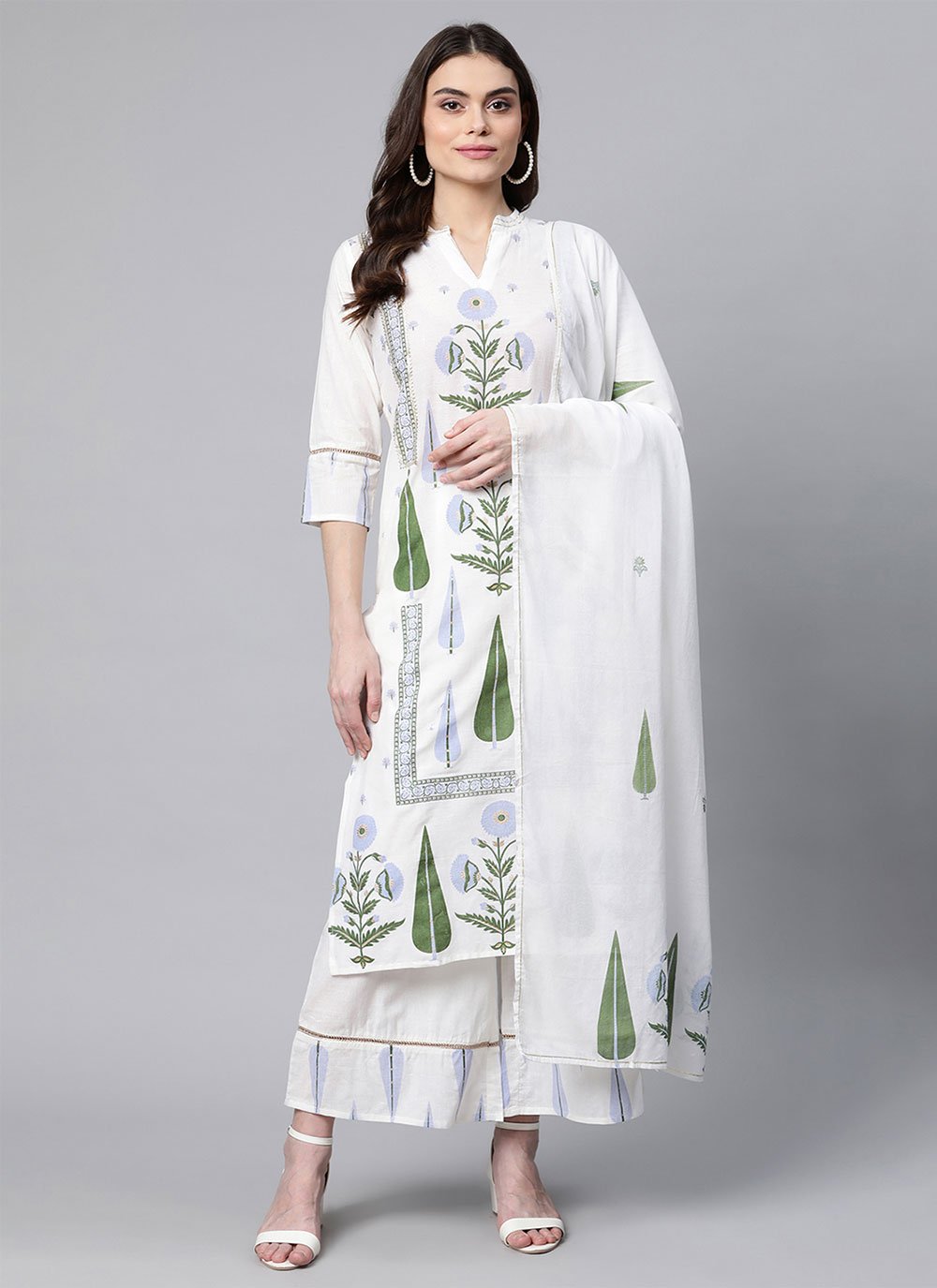 Salwar Suit Cotton White Print Salwar Kameez