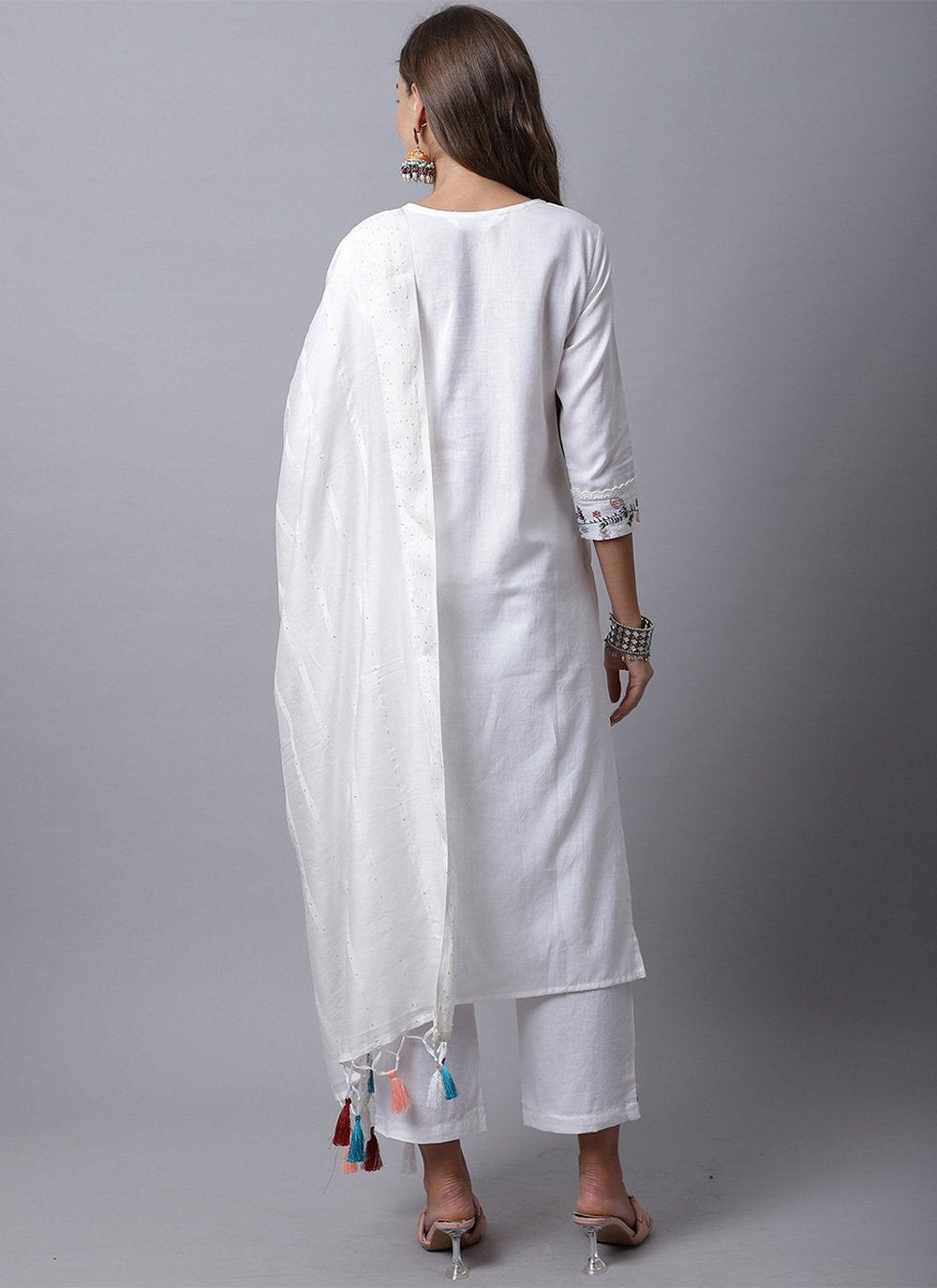 Pant Style Suit Cotton White Embroidered Salwar Kameez