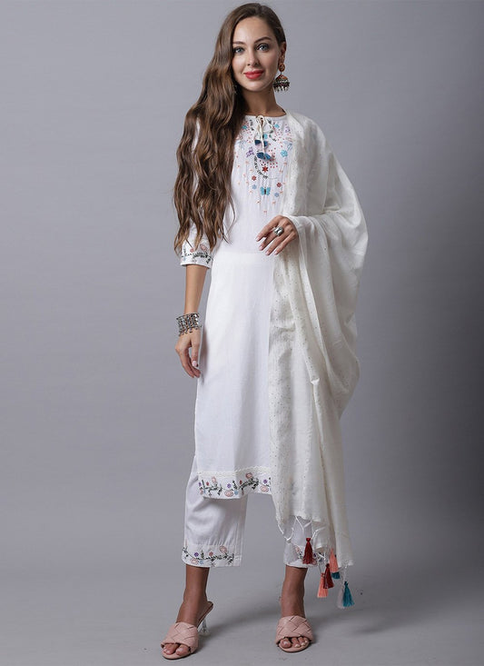 Pant Style Suit Cotton White Embroidered Salwar Kameez