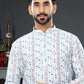 Kurta Pyjama Silk White Digital Print Mens