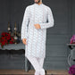 Kurta Pyjama Silk White Digital Print Mens