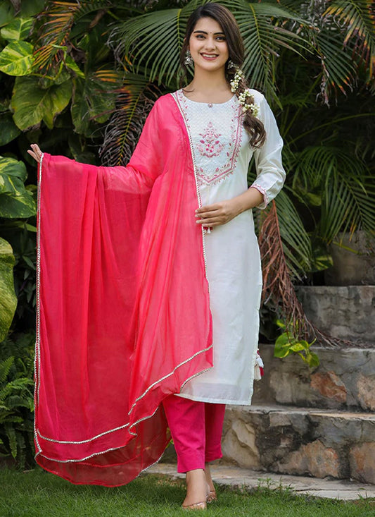 Salwar Suit Silk White Embroidered Salwar Kameez