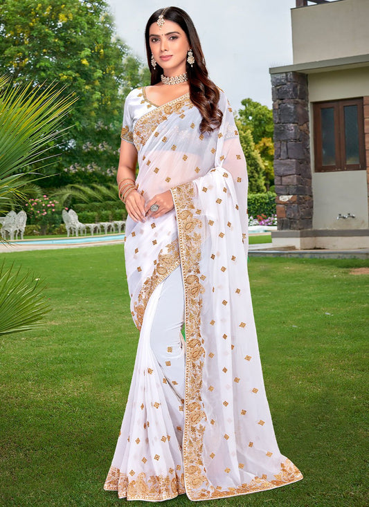 Contemporary Georgette White Embroidered Saree