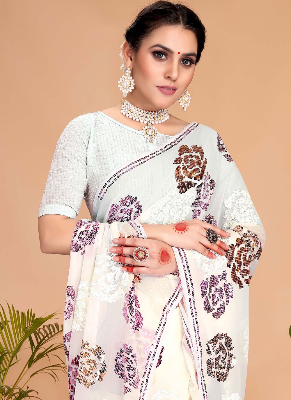 Classic Georgette White Embroidered Saree