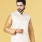 Nehru Jackets Jacquard Silk White Embroidered Mens