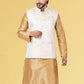 Nehru Jackets Jacquard Silk White Embroidered Mens