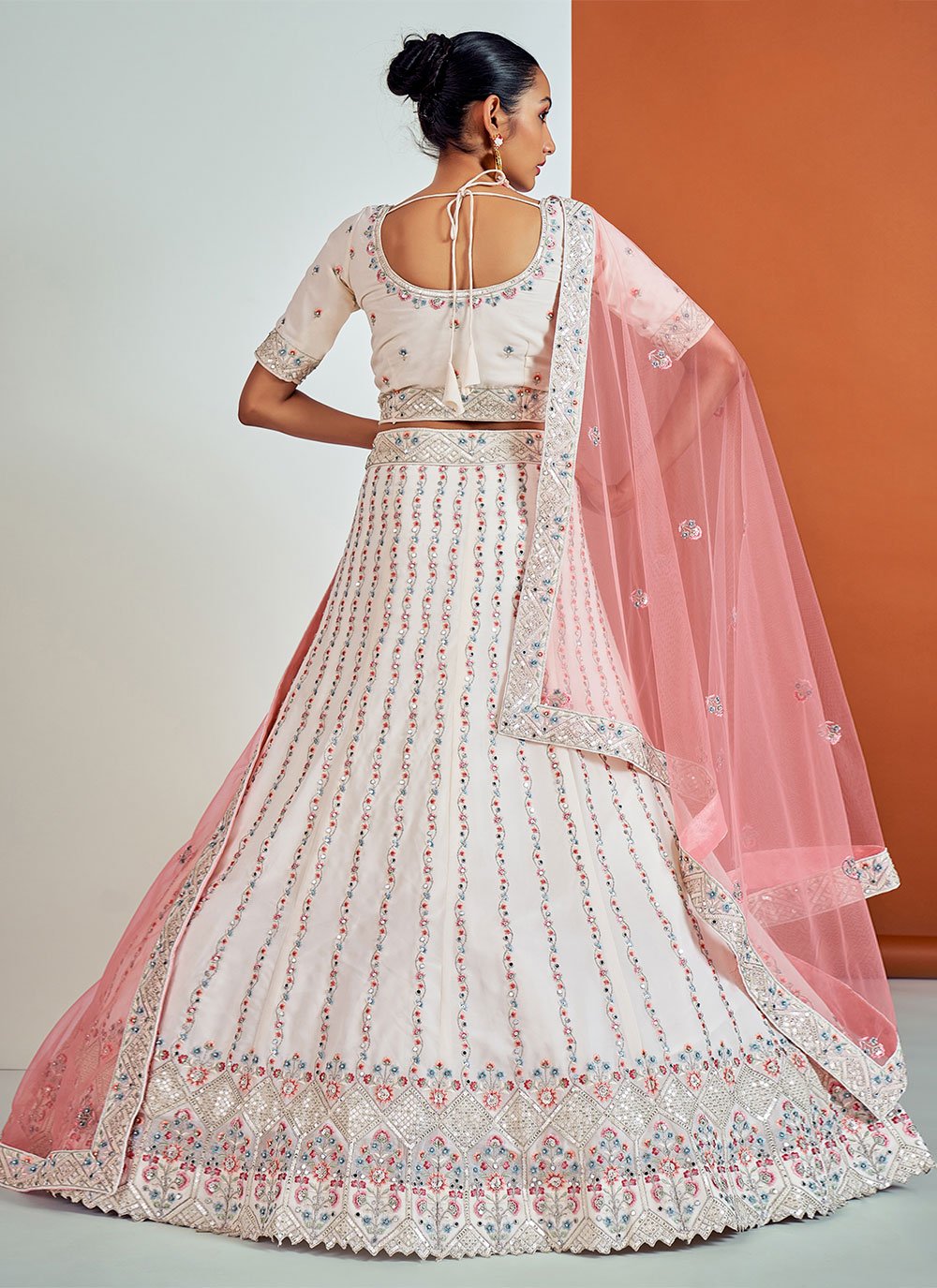 Lehenga Choli Georgette White Mirror Lehenga Choli