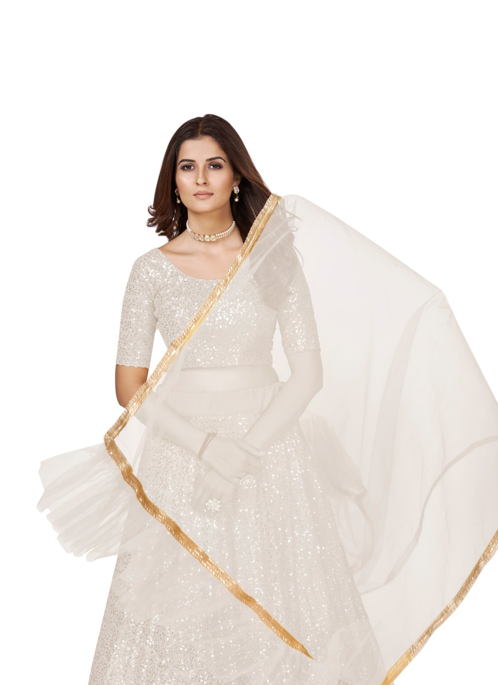 A Line Lehenga Georgette White Embroidered Lehenga Choli