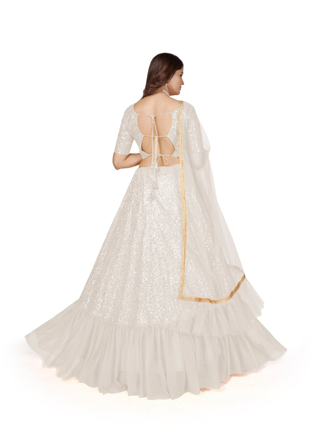 A Line Lehenga Georgette White Embroidered Lehenga Choli