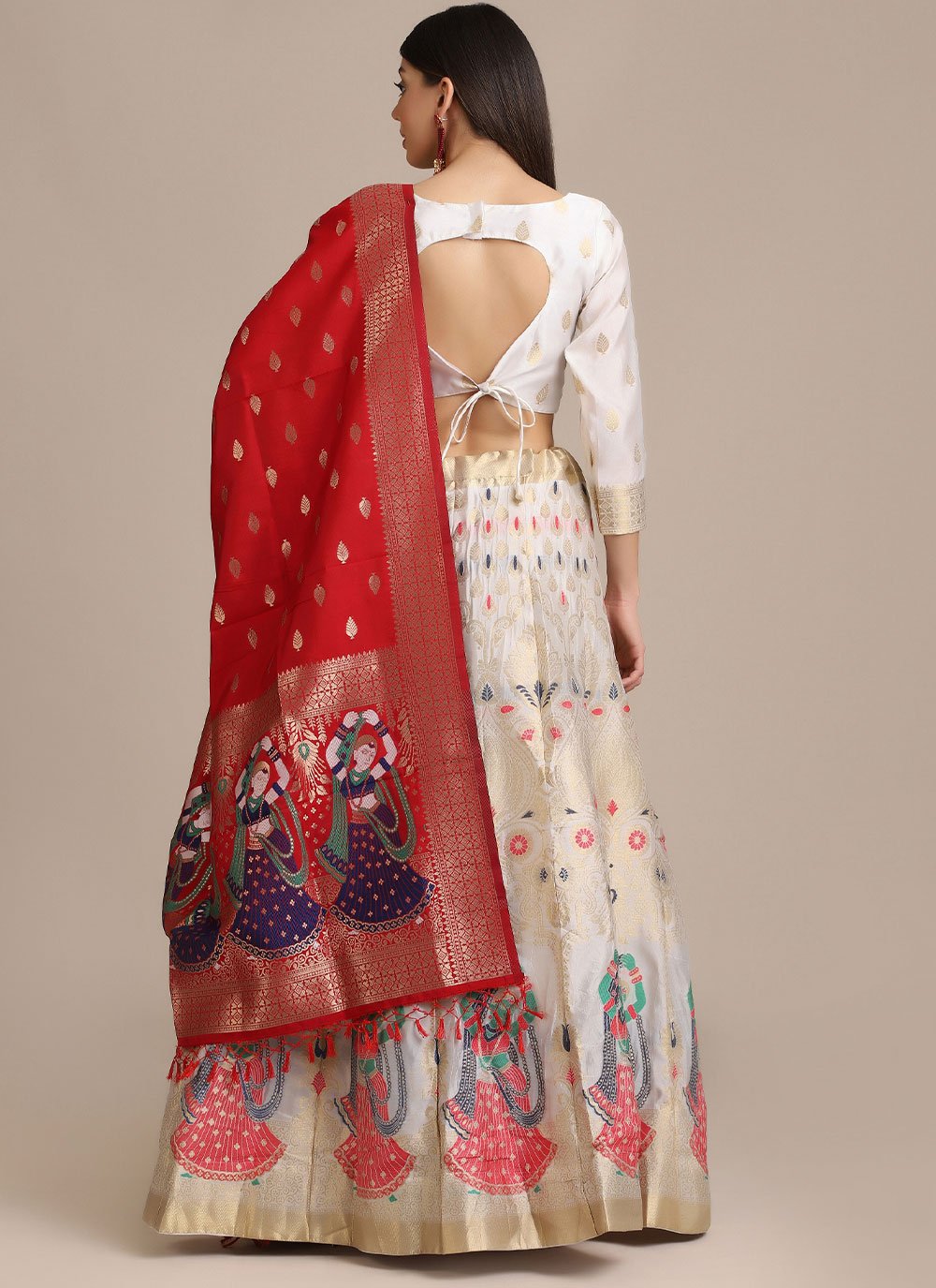 Lehenga Choli Jacquard White Woven Lehenga Choli