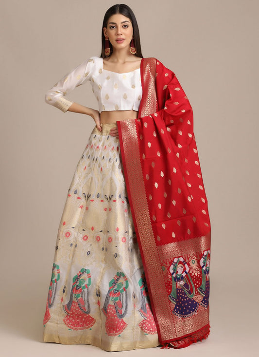 Lehenga Choli Jacquard White Woven Lehenga Choli